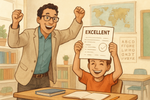 The paper seems to be holding itself up.  Can the student be holding it?