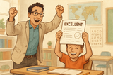 The paper seems to be holding itself up.  Can the student be holding it?